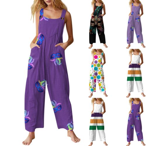Women’s Casual Jumpsuit Sleeveless Carnival Printed Jumpsuit Loose And