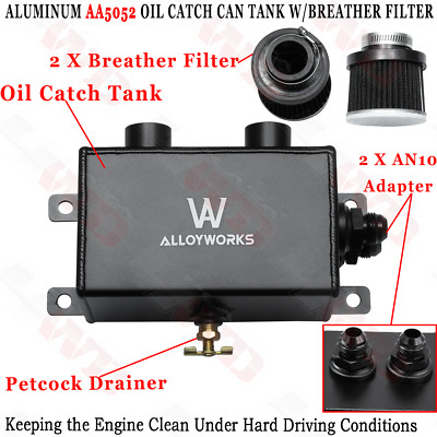 10AN 2 Port OIL CATCH CAN RESERVOIR TANK WITH BREATHER FILTER BAFFLED Black