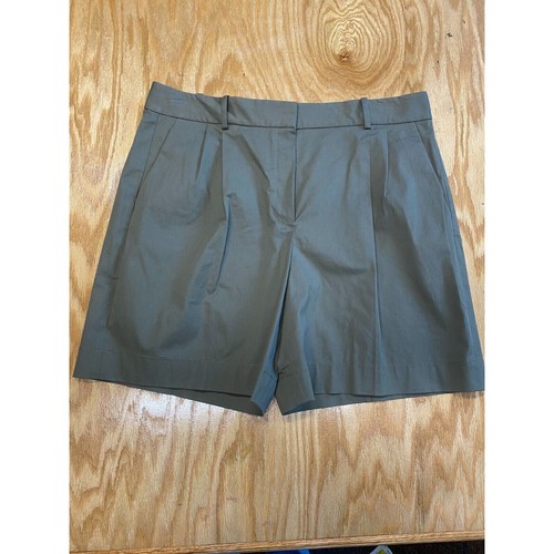 Theory Chino Shorts Womens 12 Gray Pleated Cotton Blend Slash Pockets B65