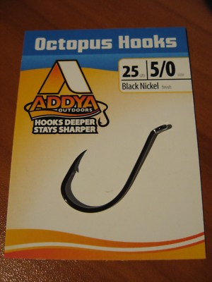 addya fish hooks 25 Addya Saltwater Octopus Bait Fish Hooks Reversed 2X / A600-BN Black Size  5/0