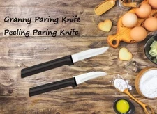 Rada 2 pc Set Granny Paring Knife and Peeling Paring Knife (Black Handle)