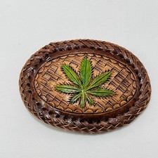 Cannabis Weed Marijuana Plant Leaf Belt Buckle Leather Whipstitch Texture Hippie