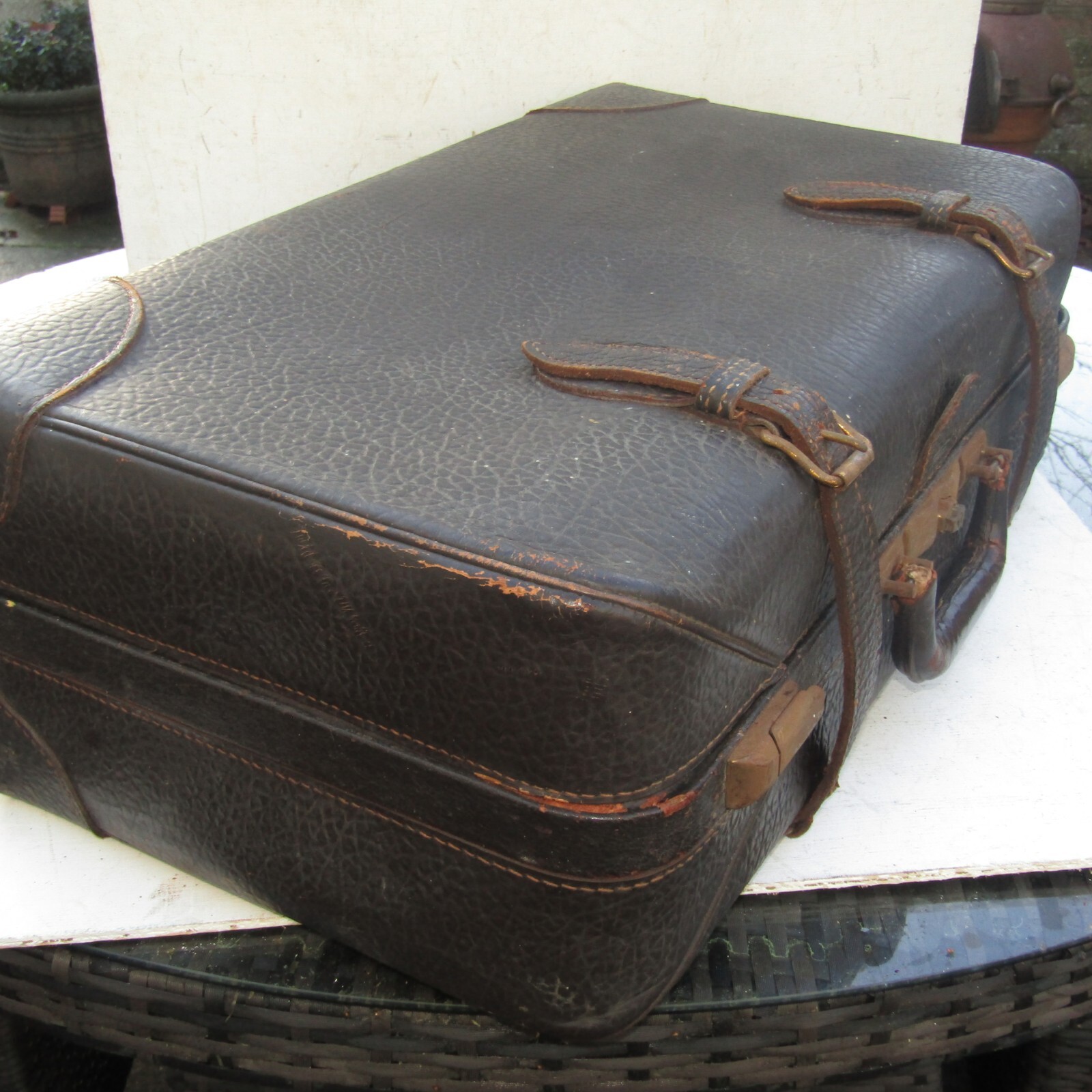 Vintage Suitcase Brown Leather With Internal Fittings & Hanger By