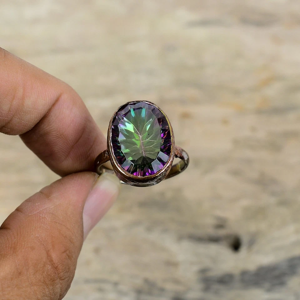 Anillo Ajustable Topacio Místico Arco Iris Electroformado Tamaño Ajustable Cobre Foto 3 de 4