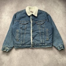 Vintage 80s Levis Authentic Sherpa Denim Jacket Size L USA Made Blue Medium Wash
