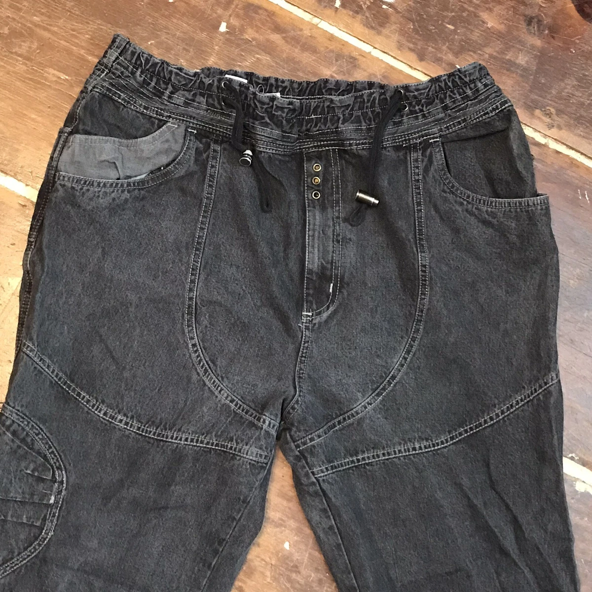 Vintage 90s Baggy Cinch Waist Jeans Boys Husky XL Faded Black Denim Skate Pants