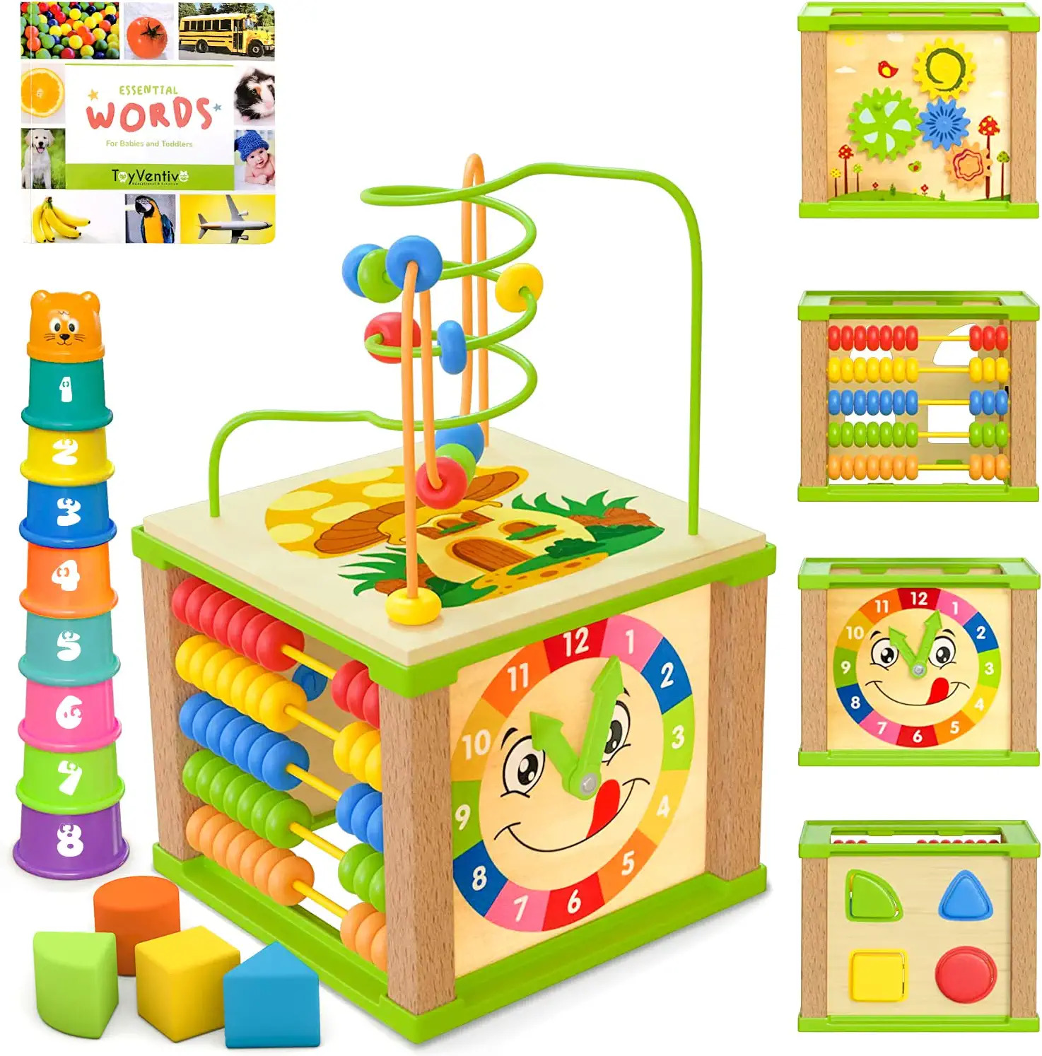 TOYVENTIVE Wooden Kids Baby Activity Cube - Girls Gift Set | 1St Birthday Gifts