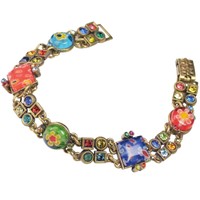 Colorful Millefiore Bracelet - Bezel Set Crystals & Cut Glass - Brss Finish on sale Colorful Millefiore Bracelet - Bezel Set Crystals & Cut Glass - Brss Finish on sale