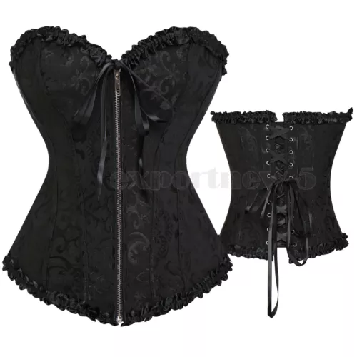 Retro Steampunk Gothic Corset Burlesque Lace Up Basque Top Bustier Waist Cincher - Picture 12 of 27