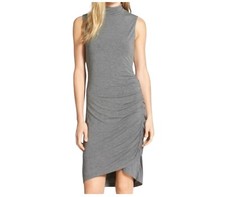 HALOGEN Gray Sleeveless Bodycon Dress Mock Neck Ruched Side Sz S Elevated Basics