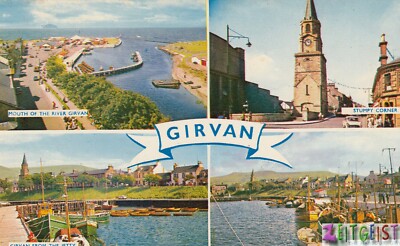 Girvan Multiview (Fluss, Stumpy Ecke, Hafen) - Vintage Schottland Postkarte