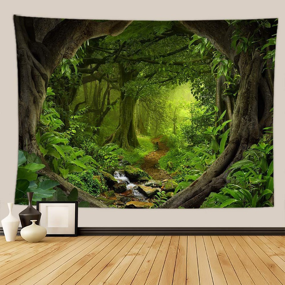 Wandteppich Kaninchen & Kirschblüten 100x150cm | 3D-Muster Polyester | Wandbehang Für Wohnzimmer & Schlafzimmer