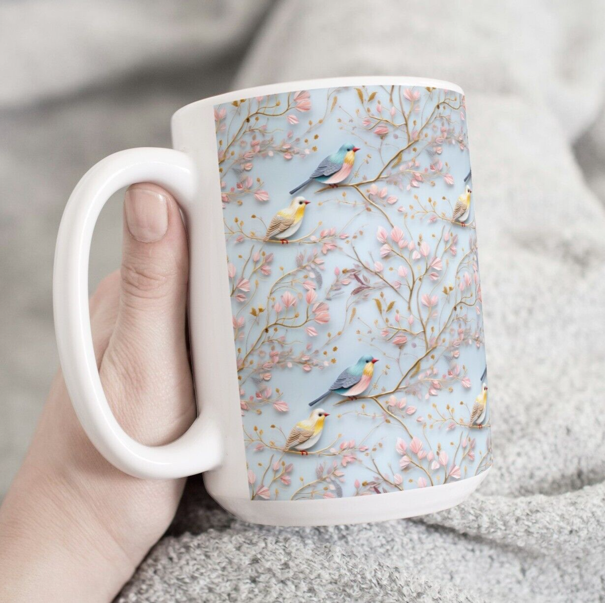 Delicate Garden & Birds Coffee Tea Mug Cup 15 Oz Ceramic Floral Design by  Mugzan | eBay