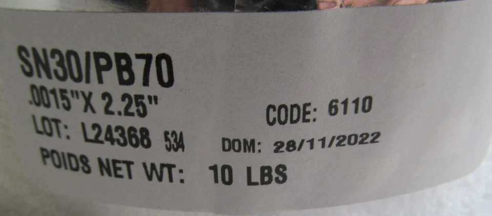 РУЛОН ЛЕНТЫ AIM SOLDER 10 ФУНТОВ SN30/PB70 0,0015 x 2,25 дюйма 10-ФУНТОВ СПЛАВ ЛИСТВЫ С ОДНИМ ВЫРЕЗОМ - Изображение 2 из 4