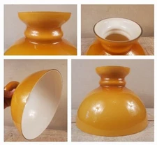 amber case glass student lamp part antique 1/2 shade oil kerosene 9-3/4"