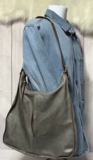 HOBO International Leather Hobo Slouchy Slate Grey Bag adjustable Shoulder Bag