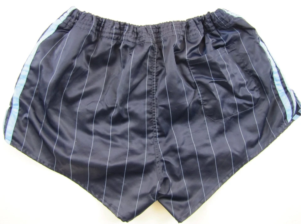 Adidas vintage 1980s pinstriped navy nylon shorts Hose soccer West Germany D7 L - Image 4 of 4
