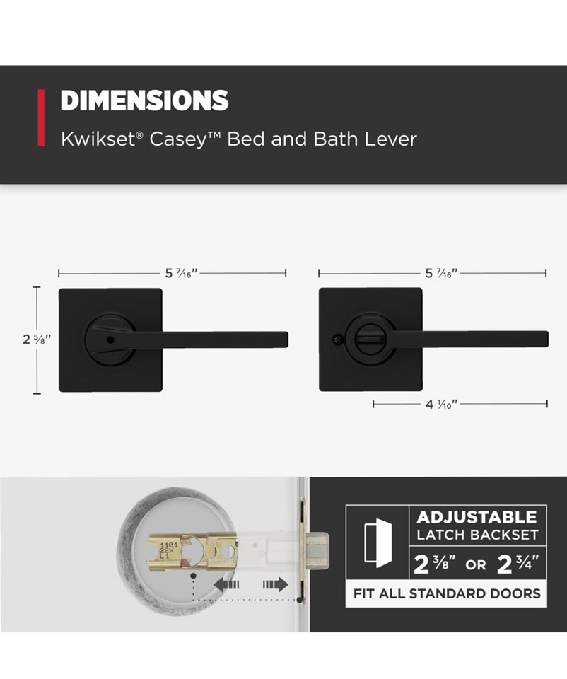Kwikset Casey Privacy Door Lever, Bedroom Bathroom Door lock BLACK