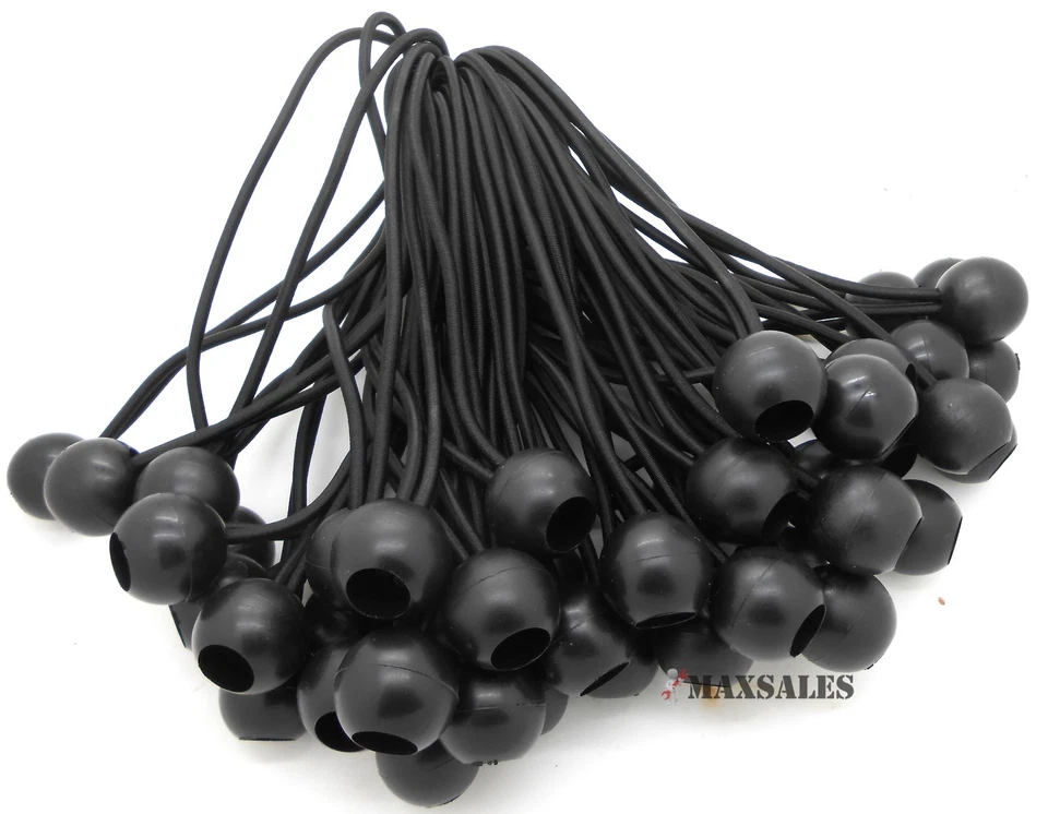 CAL/AJ/RT (100) 9" BLACK Ball BUNGEE Cord Tarp Bungee Tie Down Strap Bungi Canopy Straps