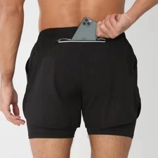 Exxact Sports Men's 2 in 1 Athletic Shorts with Compression Liner  Phone Pocket