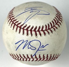 Shohei Ohtani GOAT & Mike Trout Dual Signed Game Used OML ~PSA MLB COA Auto