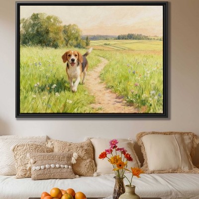 Beagle Watercolor Canvas Print Dog Artwork Rural Landscape Country Home Decor