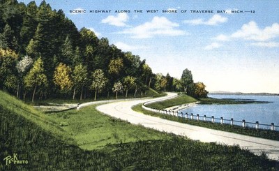 Highway Along West Shore of Traverse Bay Michigan Peck Photo Postcard