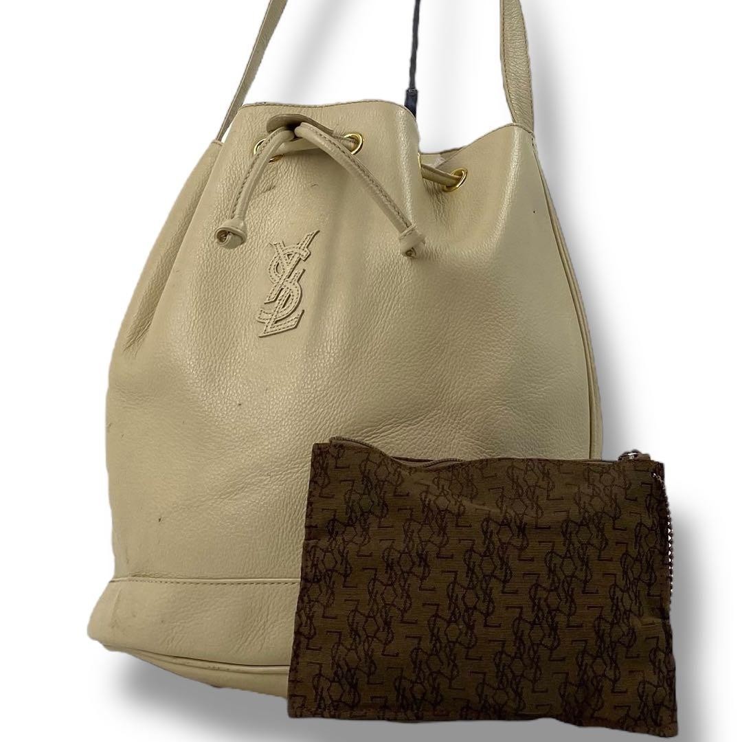 Borsa a mano Yves Saint Laurent tracolla coulisse pelle bianca beige autentica