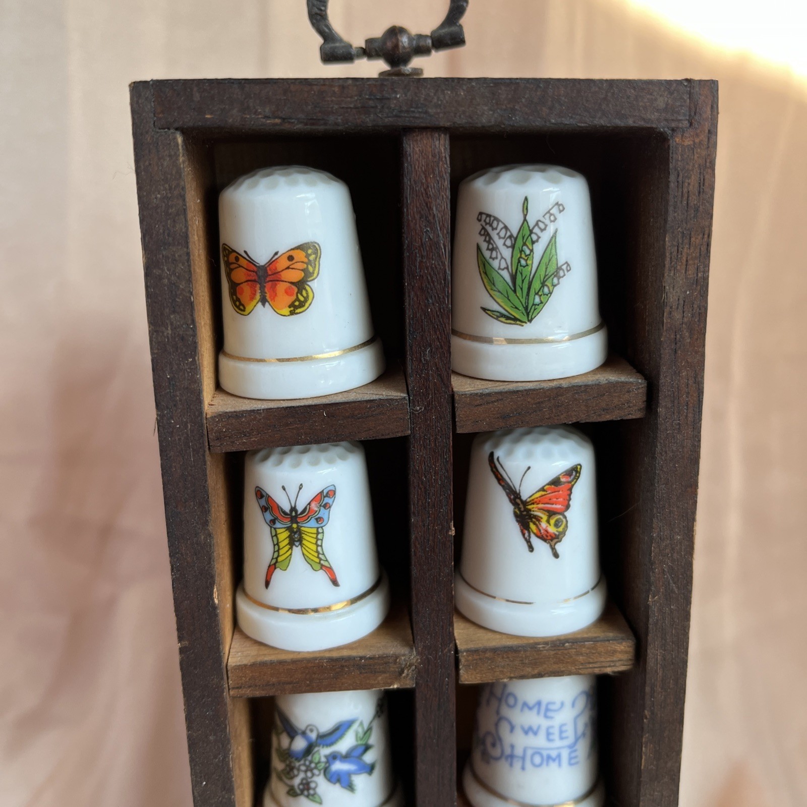 Vintage Butterfly & Flower Thimble Collection And Display Shelf