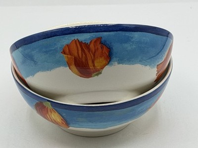 Vintage Set of 2 Faiencerie De Gien Outremer Pattern Soup Cereal Bowls