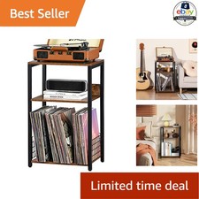 3 Tier End Table Record Player Stand Brown Vinyl Storage for 100 Albums