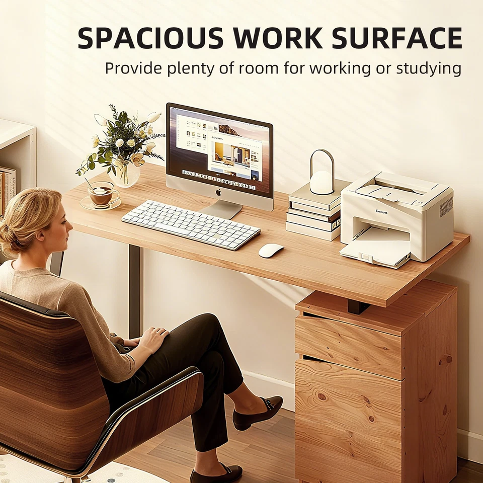 HOMCOM 53 Inch Computer Desk, Writing Table with Cabinet and Drawer - Image 3 of 4