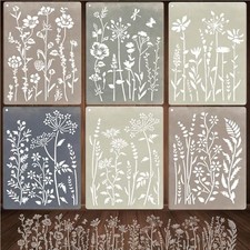 6-Piece Wildflower Stencil for Painting - Large Reusable Floral Design for DIY