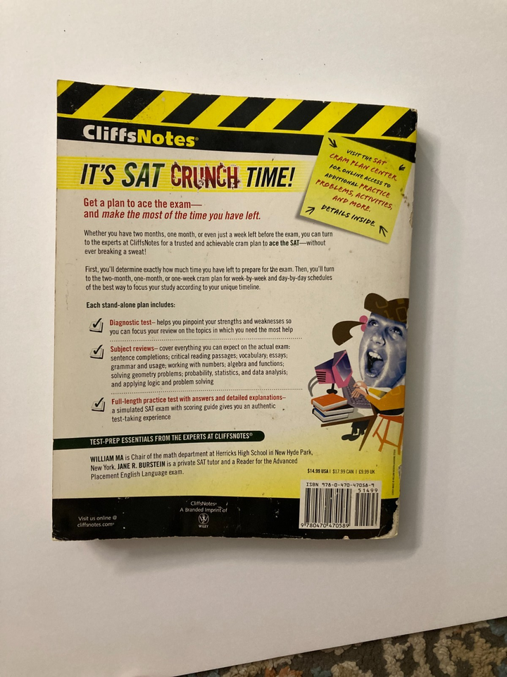 CliffsNotes SAT Cram Plan Paperback William MA and Jane R Burstein | eBay