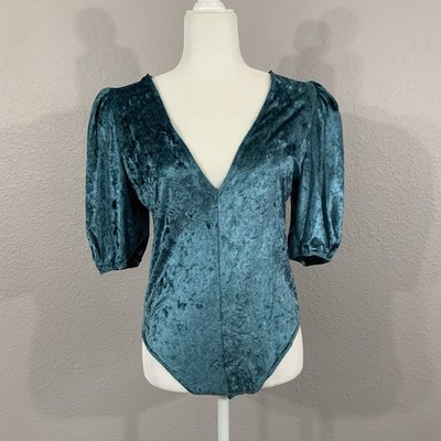 NWT Free People Intimately Magic Hour Velvet Bodysuit Size M Deep Teal V-Neck