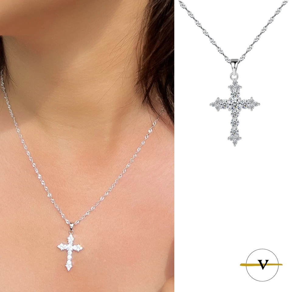 COLLANA DONNA IN ARGENTO 925 CON CROCE E ZIRCONI BIANCHI VINCENT PAUL - Immagine 3 di 4
