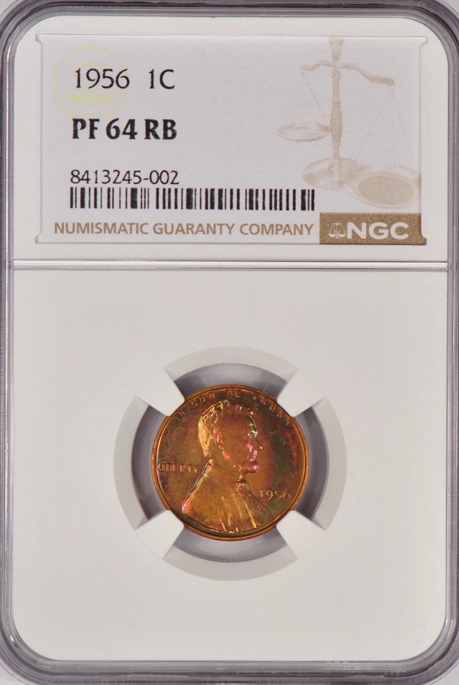 1956 TONED Lincoln Wheat Cent Proof NGC PF 64 RB PR64RB Toning SEE VIDEO 1C - Image 3 of 4