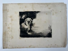 Carl Josef Bauer Maid Bathing Etching Hanfstaengl Munich 1920s Art Print 12x17”