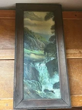 Vintage Mountain Waterfall Print in Thick Wood Frame Under Glass - frame is 8.5