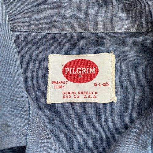 Vintage Pilgrim Rayon Loop Collar Longsleeve Shirt Blue Sun Faded Large 16-16.5 - Picture 7 of 15