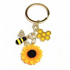 Sunflower Bee Bag Charm, Cute Floral Women Keychain, Purse Pendant Key Ring, ...