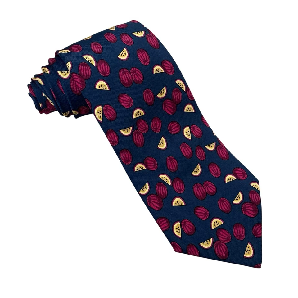 Corbata para hombre Hermes calabazas azul y rosa satinado seda 7451 HA 3,75" (W) 59,5" (L) usada en excelente estado Foto 2 de 4