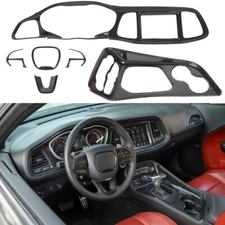 Carbon Fiber Steering Wheel Dash Gear Shift Cover Trims Kit For Challenger 2015+