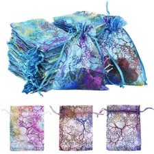 50/100Pcs Sheer Coralline Organza Gift Bags Jewelry Pouches Party Wedding Favor
