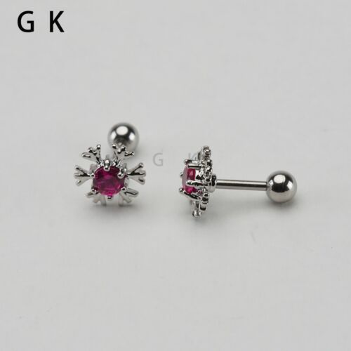 2PCs Surgical Stainless Steel Fashion Red Flower Round Stud Ear Earrings - Picture 3 of 6