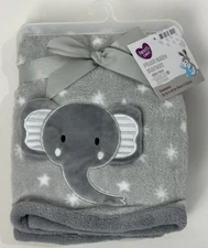 HTF NWT Parents Choice Walmart Grey And White Elephant Stars Plush Baby Blanket