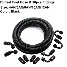 6AN/8AN/10AN Fitting Steel Nylon Braided Oil Fuel Line Swivel Hose End 20FT Kit