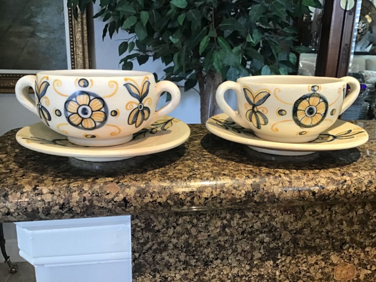 Vintage La Menora Talavera Espana double handle Cup& Saucer Vintage La Menora Talavera Espana double handle Cup& Saucer