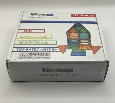 SKYMAGS Magnetic Tiles for Kids - 32 Piece Set