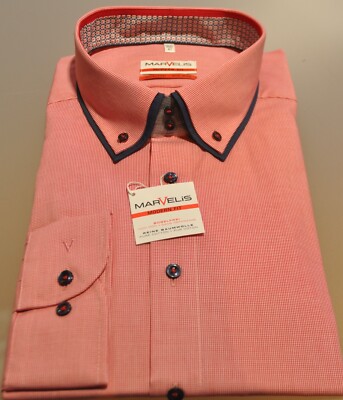 Marvelis Hemd rot-weiß Doppelkragen Modern Fit Gr. 47 / 3XL